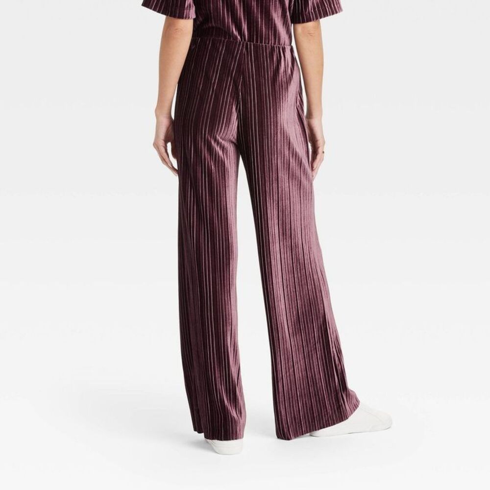 Open Box - A New Day - Women's High-Rise Straight Leg Velour P Burgundy - Picture 2 of 3
